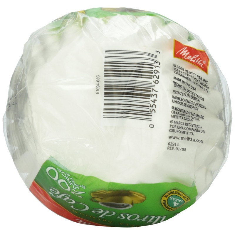 Melitta White Jr. Basket Filter, 4-6 Cup, 200 ct