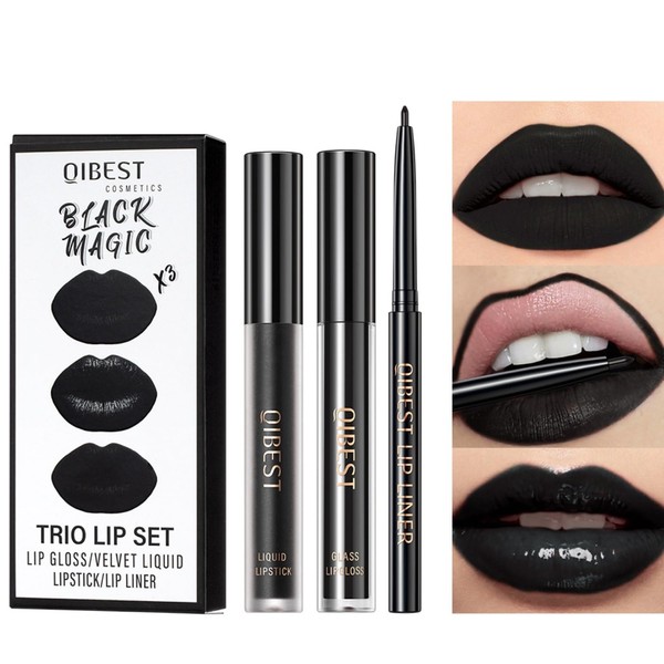 KARLOR 3 PCs Liquid Black lipsticks Set, 1 matt black