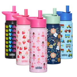 Wildkin Kids - Botella de agua reutilizable de acero inoxidable sin BPA de 18 onzas con tapa a prueba de fugas para niños y niñas, aislada, duradera y fácil de limpiar botellas de agua para niños,