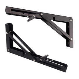 Oudtinx 2PCS Folding Shelf Brackets,Heavy Duty Triangle Shelf Bracket for Bench Table,Wall Mounted Standing Shelf Brackets for Saving Place,Multi Size 10" Black