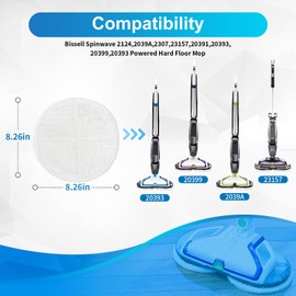 KEEPOW Replacement Mop Pads Compatible with Bissell Powered Hard Floor Mop 2039 Series, 20399, 2039A, Spin Heavy Scrub Mop Pads for Floor Cleaning, 2 Pack White