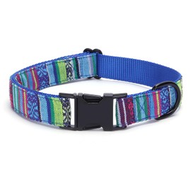 Pimaodog Multi-Colored Stripe Dog Collar, Soft Adjustable Dog Collars with Metal Buckle for Small Medium Large Dogs, Perfect Pet Collar Gift (Small, Blue)