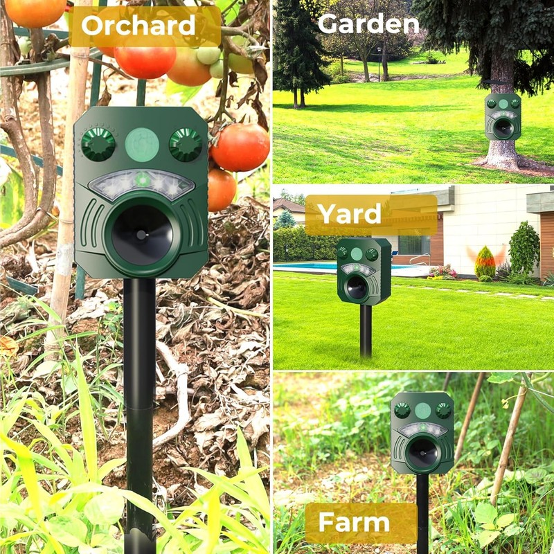 Solar Powered Animal Repeller Ultrasonic Dog Deterrent Waterproof Cat Repellent