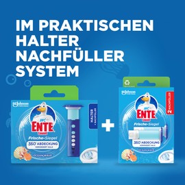 WC-Ente WC-Ente Frische-Siegel Nachfüller, körbchenloser WC-Reiniger, 12 Gel WC-Steine, Marine Duft, 2 x 36 ml