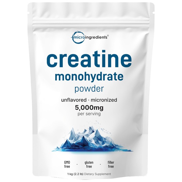 Instant Creatine Monohydrate Powder 1 kg (2.2 Lbs), 5000mg Per