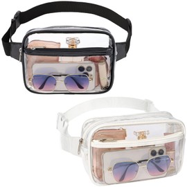 Veckle Clear Fanny Pack - Clear Belt Bag Stadiuim Approved for Women Large Transparent Waist Bag Crossbody with Adjustable Strap for Sports Events, Concerts, White+Black