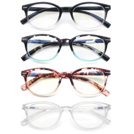 HAPJOYS-Gafas de lectura con bloqueo de luz azul + 0,75 para mujer, redondas, para lectores de rayos azules, circulares, con lupa, para mujer, con cabeza pequeña/cara, paquete de 4