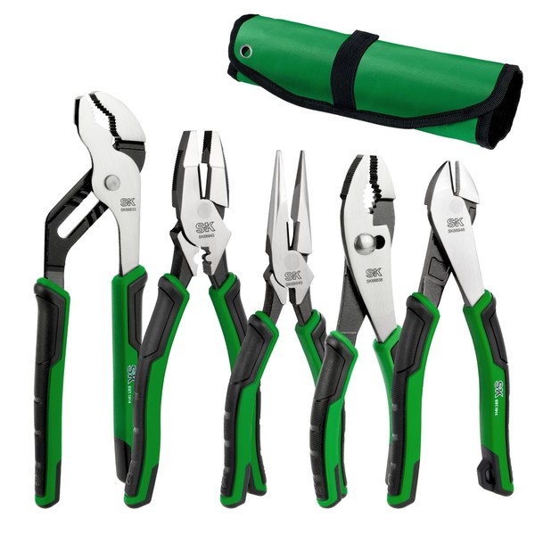 SK 5-Piece Pliers Set, 8" Needle Nose Pliers, 9.5" Linesman