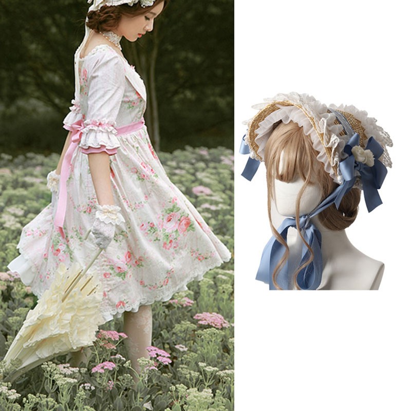 Tea Party Sun Hat Straw Plaited Lace Ribbon Tie Flowers