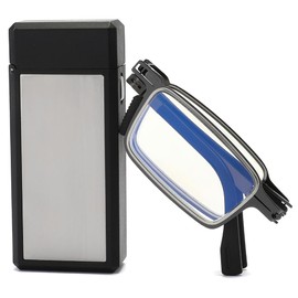 TOVEEN Compact Folding Reading Glasses for Men, Lightweight Ultra Thin Anti Blue Ray Readers with Durable Portable Case 3.5+