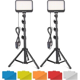 UBeesize Kit de luz de Video LED, 2 Piezas de iluminación de fotografía portátil Continua Regulable con Soporte de trípode Ajustable y 5 filtros de Color para Tomas de Mesa/ángulo bajo