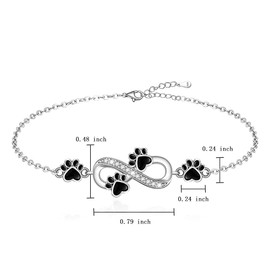 Talonior Paw Print Bracelet Infinity Cat Dog Paw Bracelets for Women Sterling Silver Adjustable Cute Puppy Memorial Jewelry Charm Birthday Christmas Gifts, Sterling Silver, Cubic Zirconia