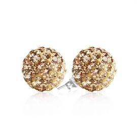 BAYUEBA Women's 925 Sterling Silver Crystal Ball Stud Earrings 8Mm Light Golden