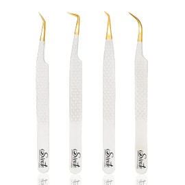 SIVOTE Fiber Tips - Pinzas de pestañas de volumen profesional para extensiones de pestañas con agarre de diamante, juego de 4, color blanco