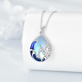 Vadmans Moonstone Mermaid Necklaces for Women 925 Sterling Silver Wave Mermaid Jewellery for Girls, Sterling Silver, Moonstone