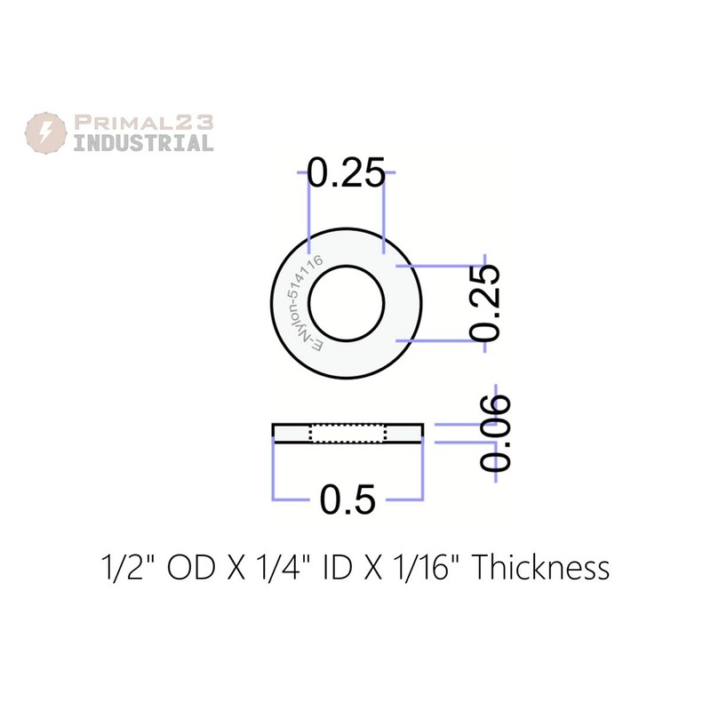 Nylon Washers - 1/2" OD x 1/4" ID x 1/16"