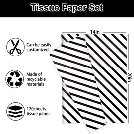 Whaline 120Pcs Black White Tissue Paper Checkered Star Stripes Polka Dots Pattern Wrapping Paper Minimalist DIY Art Craft Paper for Home Wedding Baby Shower Birthday Party Gift Wrap, 14 x 20 Inch