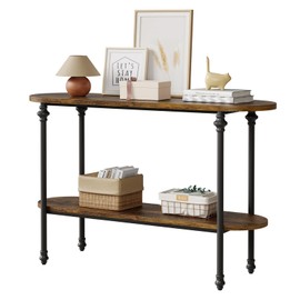 GarveeHome Entryway Table, 43.3" Long Console Table with Storage, 2 Tier Wood Console Table with Metal Frame and MDF, Sofa Tables Behind Couch, Hallway Table for Foyer-Rustic Brown