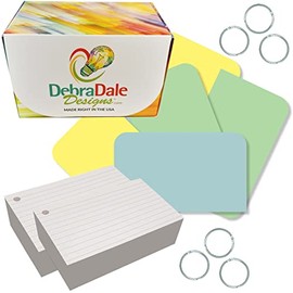 Debra Dale Designs - Ruled Hole Punched Ringed Index Cards - 6 Metal Binder Rings - 3" x 5" - White - 250 Cards - Storage Box - Premium 140# Index Card Stock