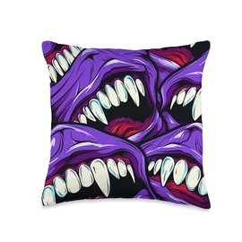Purple Vampire Teeths Throw Pillow
