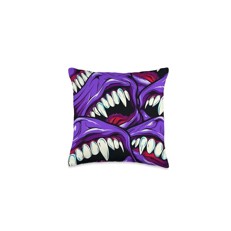 Purple Vampire Teeths Throw Pillow