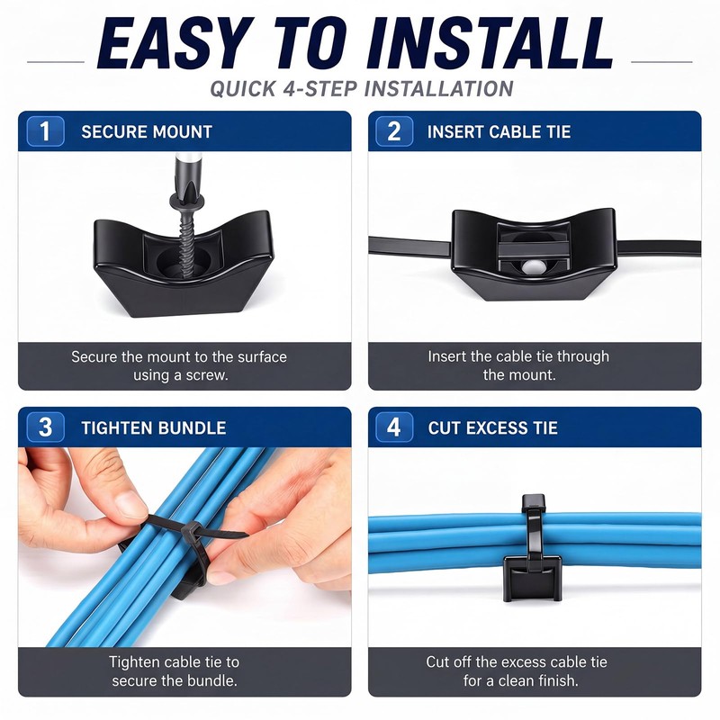 Yinkin 50 Pack Extra Heavy Cable Tie Mount 1/4 Inch