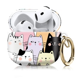 Compatible with AirPod 4th Generation Case Cover with Keychain, Full Protective Shockproof Wireless Headphone Case for Women Men Girl (Cute Cat)