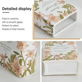 XGZY Modern Book-Shaped Ceramic Vase: Aesthetic Flower Vase for Home Decor Cute Vase for Office Bedroom Bookshelf Table Centerpieces Decorations Book Lovers Gifts (Lily, Large)