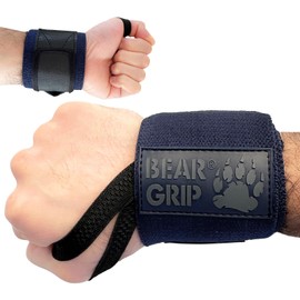 BEAR GRIP - Weight lifting wrist support wraps (Sold in pairs) (Navy-Blue)