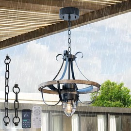 Garwarm Waterproof Outdoor Ceiling Fan with Lights and Remote,IP44 Black Outdoor/Indoor Ceiling Fans for Patios 6-Speed DC Motor, Farmhouse Gazebo Fan for Porch Pavilion