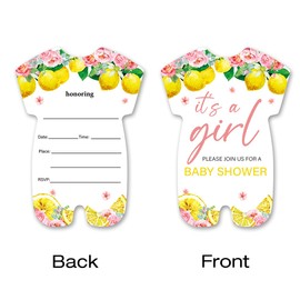 brayqu Floral Lemon Baby Shower Invitations Pink Lemon Baby Shower Shaped Invitations Fill-in Invites (20 Invitations with Envelopes)