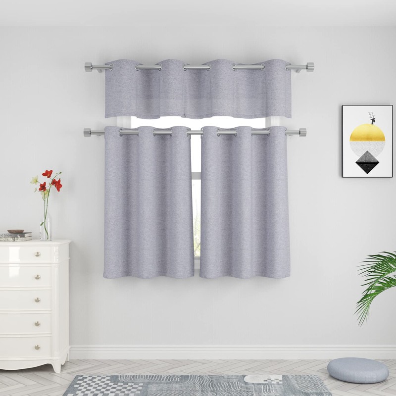 Kitchen Tier Curtains Over Sink Grey 30 inch Length Privacy