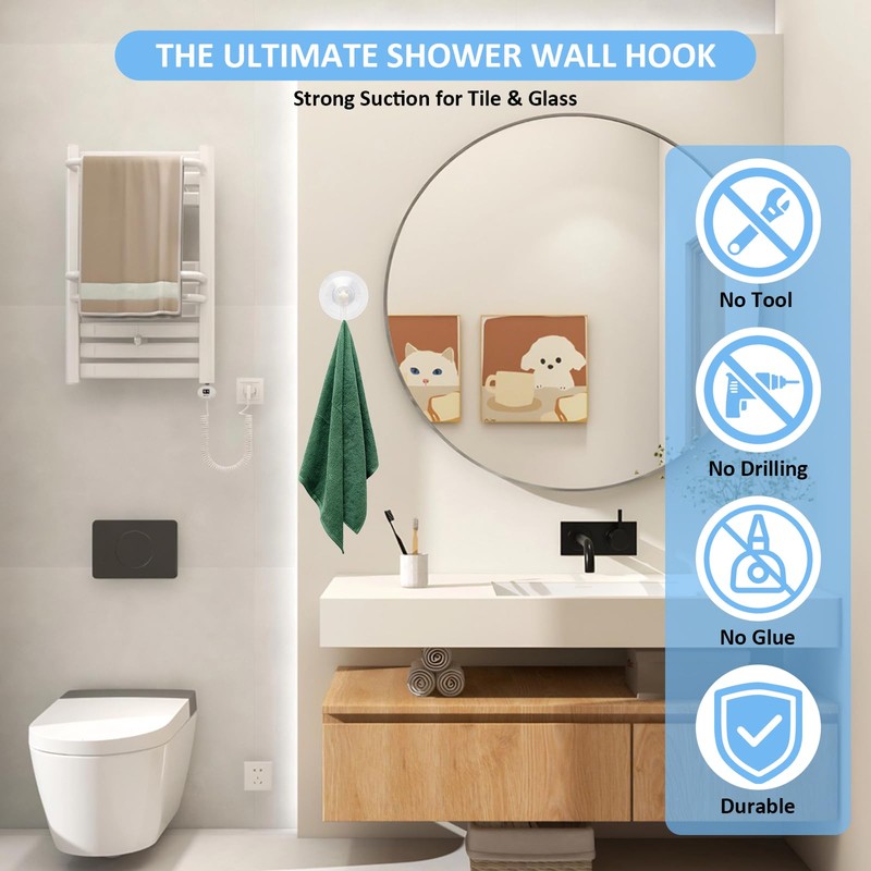 Suction Cup Hooks 6 Pack Clear Shower Hook Reusable Hanger