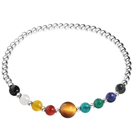 Jewboo 925 Sterling Silver Bracelets for Women Bracelet with Real Stones Healing Crystals and Healing Stones Yoga Meditation Balance Stretch (Black obsidian)