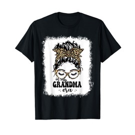 Leopard Messy Bun In My Grandma Era Bleached T-Shirt