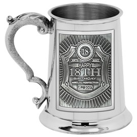 English Pewter Company 1pt Straight Embossed 21st Birthday Pewter Badge Tankard [EMB014]
