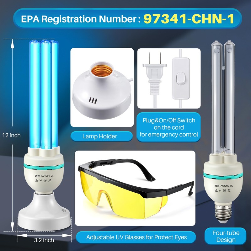 Qualirey 36 Watts UVC Ozone Light with Remote Control and