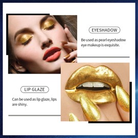 Metallic Lip Glaze Glitter Eyeshadow Set, Gold High Intensity Lip Glaze, Long Lasting Waterproof Matte Glitter - Highly Pigmented Shimmering Eyeshadow, 2-in-1 Metallic Gold Lip Glaze and Pearl Eyeshad