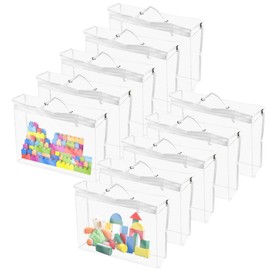KNGNGK 10 Pcs Toy Storage Bags Clear PVC Toy Storage Bags Waterproof Toy Organizing Bags Zipper Toy Storage Bags Clear Toiletry Bags with Portable Handle for Building Blocks Puzzles Books Cosmetic