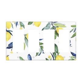 Yellow Lemon Light Switch Cover Quad Rocker/Decorator Switch Plate 4 Gang Green Leaves Plant Decorative Outlet Covers Wall Plate, 4.5 x 8.0 Inch