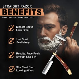 Best Straight Razor - Shave Ready Straight Edge Razor, Japanese Steel + Biblical Wood Straight Razor for Men, Barber Approved Straight Razor, Mens Straight Razor, Leather Case, Close Shave, Great Gift