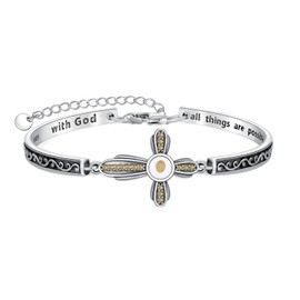 AOBOCO Mustard Seed Cross Bracelet with Citrine Birthstone Sterling Silver With God All Things are Possible Bangle Christian Faith Religious Jewelry Gift for Women(November)