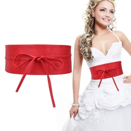 Trimming Shop Women's Obi Belt Soft PU Leather Waist Belt Bow Tie Wrap Around Cinch Bowknot Fashion Waistband for Wedding Dresses, Party Wear, 95mm Wide