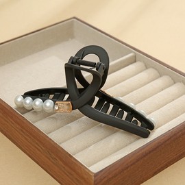 Women's Large Black Frosted Pearl Automatic Hair Clip for Updos and Half-Up Styles Free Size/Black 20ea