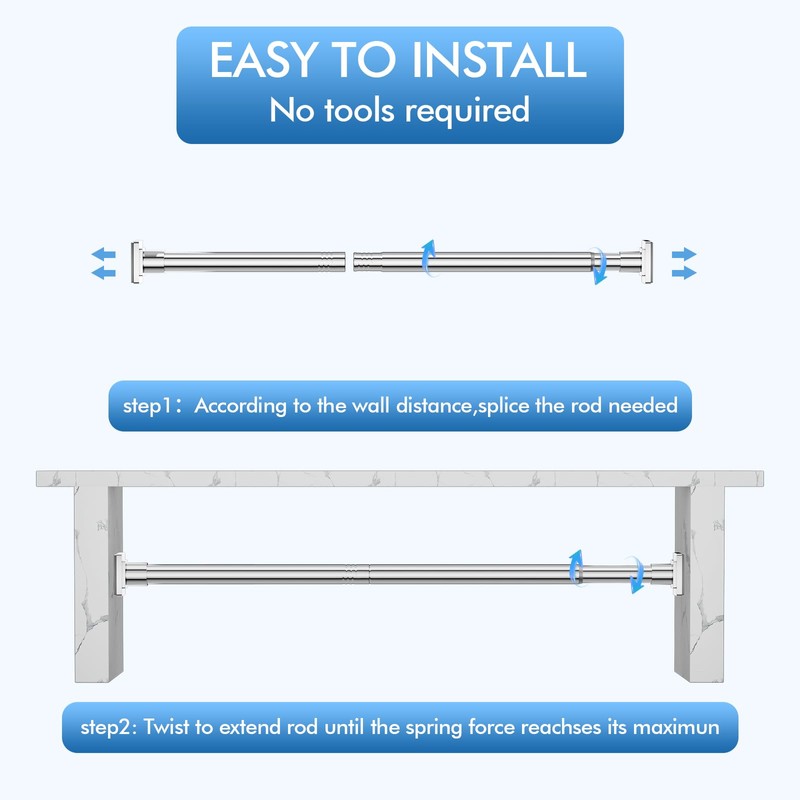 CorkLatta Chrome Shower Curtain Rod Spring Tension 30 to 80