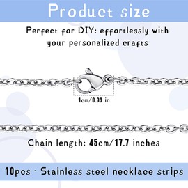 Teaaha 10 PCS Stainless Steel Necklace Chain, Chain for Jewellery Making Stainless Steel Necklace Chains Stainless Steel Chain Bulk Necklace Extender for Jewelry Making DIY Supplies (17.7'')