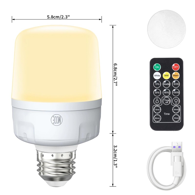 Qoollife E26 Rechargeable Light Bulbs with Remote Control, Battery Operated