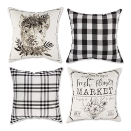 DII Decorative Square Throw Pillow Cushion Cover Set, Hidden Zipper, Cotton & Machine Washable, 18x18, Pig Flower Market, 4 Piece
