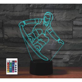 SUPERRUIDALONG 3D Skiing Remote Control 16 Color Night Lights Illusion Acrylic LED Table Bedside Lamp Children Bedroom Desk Decor Birthday Gifts Toy for Kids
