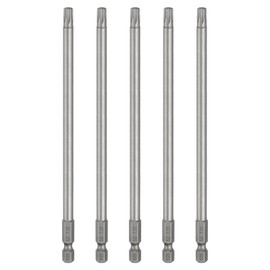 sourcing map 5pcs T30 Torx Head Screwdriver Bit 1/4" Hex Shank 6" (150mm) Long Magnetic No Hole Tip Tamper Proof 6 Point Star Screw Driver Drill Bits S2 Steel Industrial Power Screwdrivers